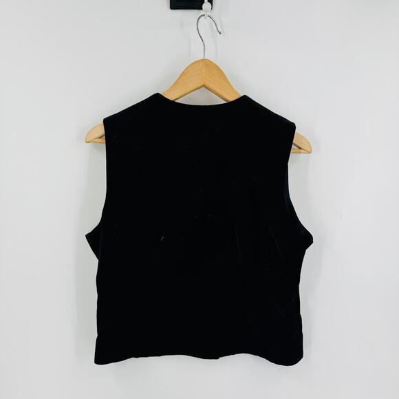 Vintage Fast Pace Collection Black Velvet Button Front Vest Size 10 90s Friends - Picture 2 of 5
